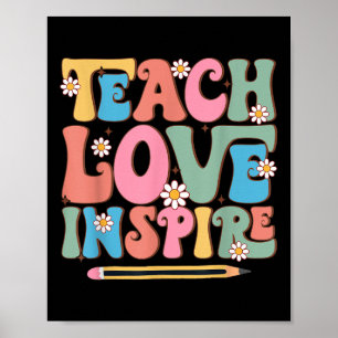 Poster Ensine Amor Inspire Retro Groovy Voltar à Escola C
