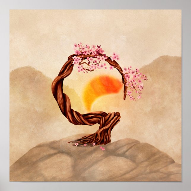 Poster Enso Zen Blossoming Sakura Bonsai (Frente)