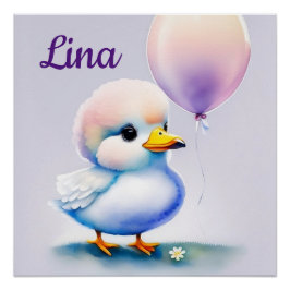 Póster Entenküken mit Luftballon - Aquarell für Kinder