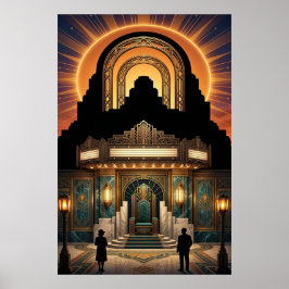 Poster Entrada de Cinema Art Déco Vintage em Ouro e Mármo