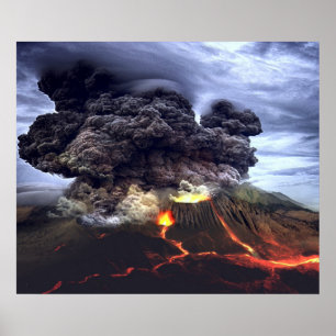 Poster Entrando em erupção o vulcão na montanha