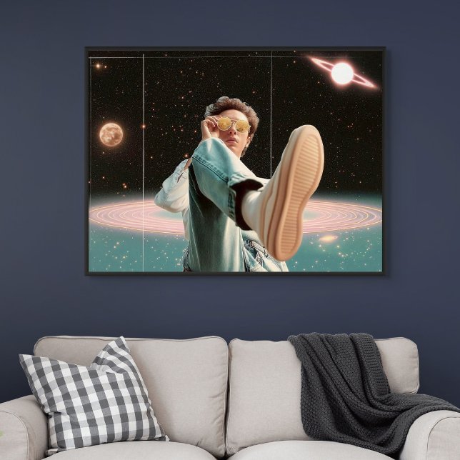 Poster Entrando em Outra Órbita (Surreal Portrait with Space Background and Planets)