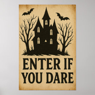 Poster Entre se Você Ousar Vintage Halloween 