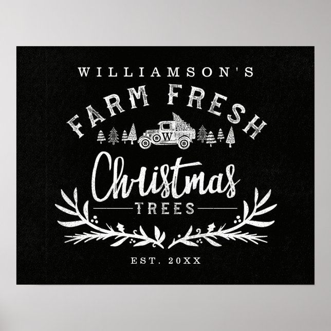 Poster Entrega da árvore de Natal do carro vintage Preto  (Frente)