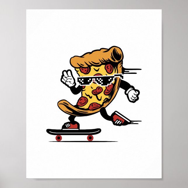 Poster Entrega de pizza, Skateboard de pizza engraçado (Frente)