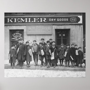 Póster Entregando os Jornais de Domingo, 1909. Foto Antig