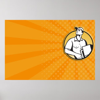 Poster Entregar Homem Empurrando Dolly Com Retro De Carto