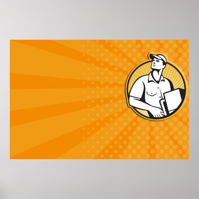 Poster Entregar Homem Empurrando Dolly Com Retro De Carto (Frente)