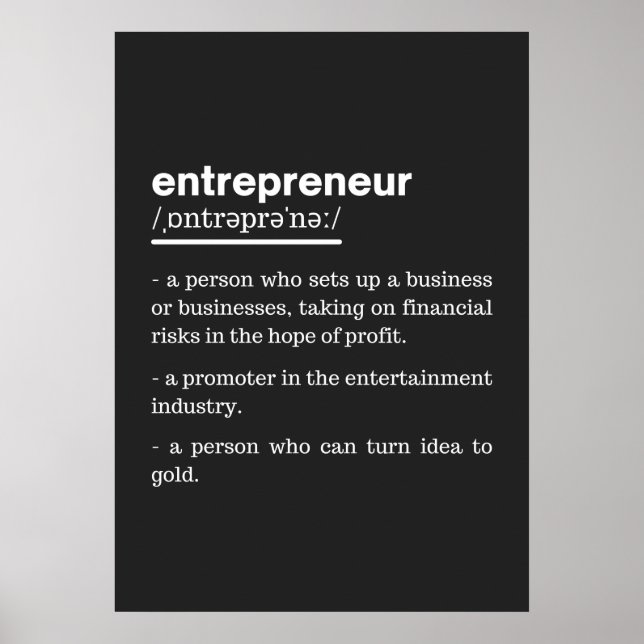 Poster Entrepreneur Definition Funny Business Owner Gift (Frente)