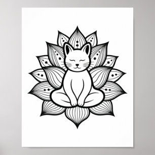 Poster Entusiasta de Yoga Meditação Flor de Lótus Gato Se
