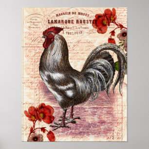 Poster Ephemera Floral Do Vintage Rooster