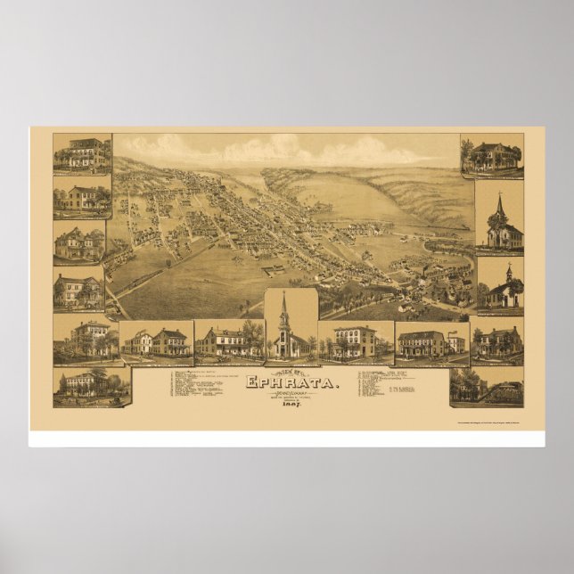 Póster Ephrata, PA Panorâmica Map - 1887 (Frente)
