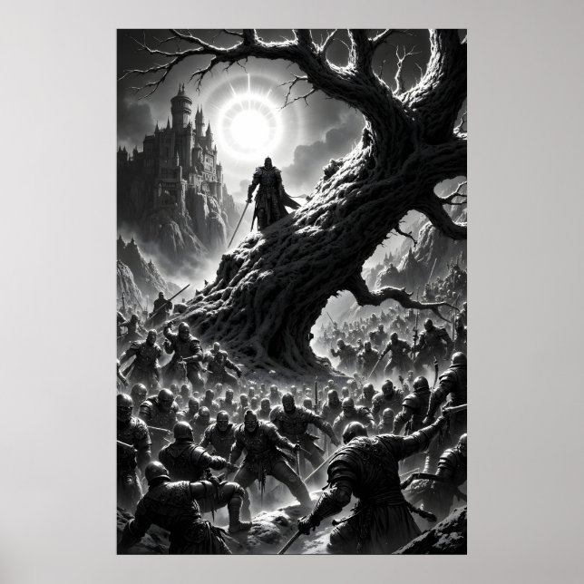 Poster Epic battle scene with medieval warriors under (Frente)