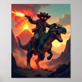 Poster Epic Cowboy Cat Riding Dinosaur | Fantasy Sci-Fi