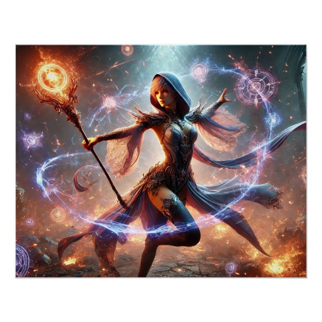Póster Epic Female Wizard Batalha Posters Poder Mágico (Frente)