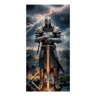 Póster Epic Knight Warrior Digital Poster Medieval Fantas