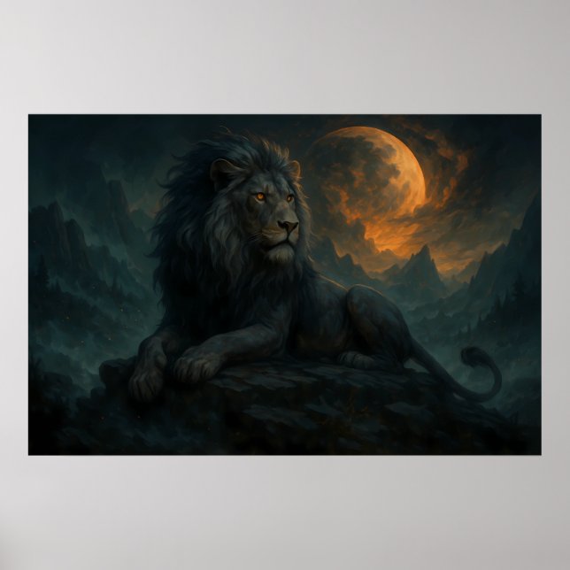 Poster Epic Moonlit Lion – Celestial Mountain Guardian –  (Frente)