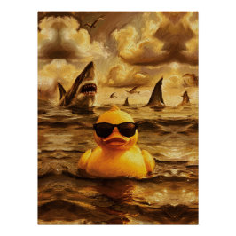 Póster Epic Shark Attack with Brave Rubber Duck