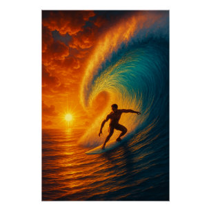 Póster Epic Sunset Wave Surfer - Poster de Arte Oceânica