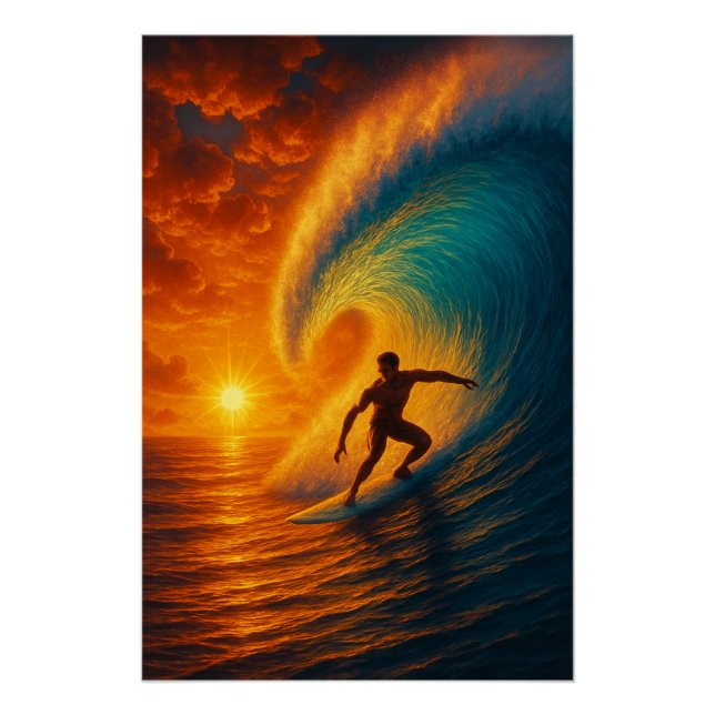 Póster Epic Sunset Wave Surfer - Poster de Arte Oceânica (Frente)