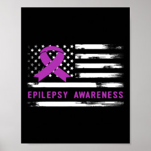 Poster Epilepsia Alerta Bandeira Americana Fita Roxa