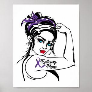 Poster Epilepsia Mãe Consciência Rosie Riveter Ribbon