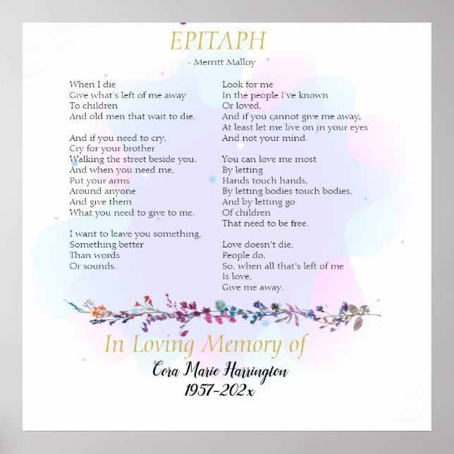 Poster Epitáfio Poema Aquarela Memorial (Frente)