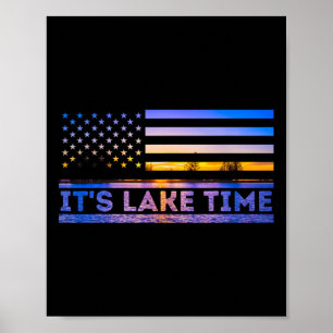 Poster Época do Lago Pôr do Sol Bandeira Americana Férias