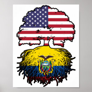 Poster Equador Bandeira das Raízes da Árvore Americana Eq