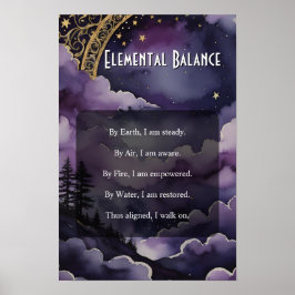 Poster Equilíbrio Elemental Oração Pagã Céu Noturno Roxo