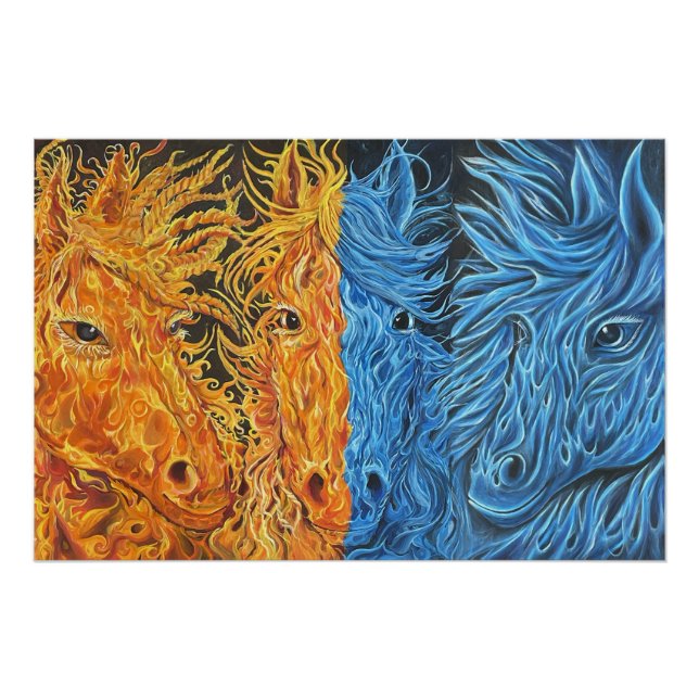 Póster Equilíbrio Eterno-Cavalos-Gêmeos-Arte-Flame (Frente)