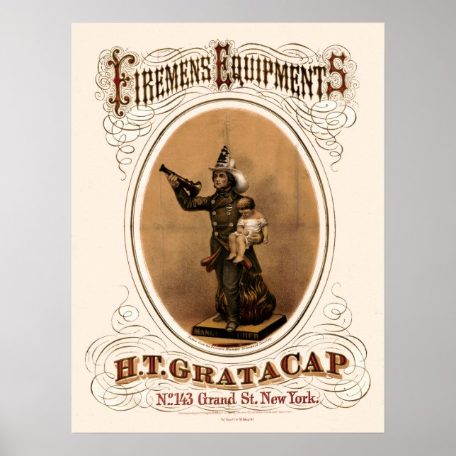 Poster Equipamento de Bombeiros Vintage 1868 (Frente)