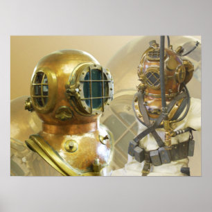 Poster Equipamento de mergulho velho, história do museu
