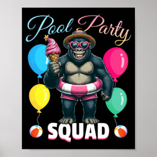 Poster Equipe da festa na piscina gorila engraçado férias