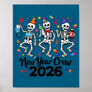 Poster Equipe de Ano Novo Enfermeira Esqueleto 2026 Er En