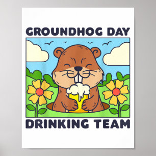 Poster Equipe de Bebida do Dia da Marmota Homens Mulheres