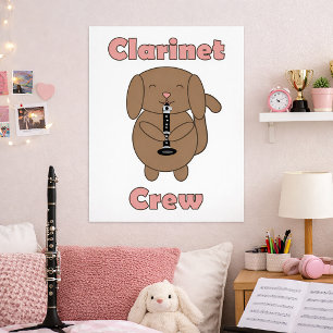 Poster Equipe de Clarinete Fofa Cachorro Músico de Clarin