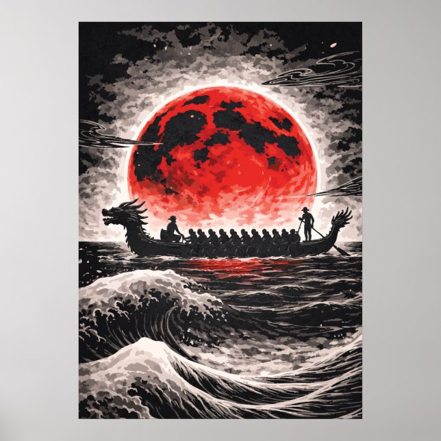 Poster Equipe de corrida de barco do dragão remando no ho (Frente)