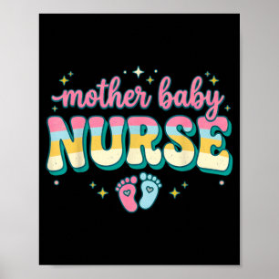 Poster Equipe de Enfermeira Mãe Bebê Coquette Azul Esteto