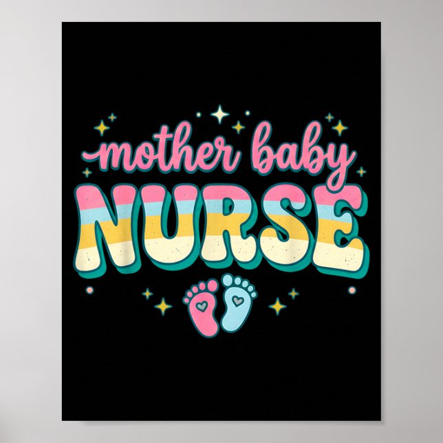 Poster Equipe de Enfermeira Mãe Bebê Coquette Azul Esteto (Frente)