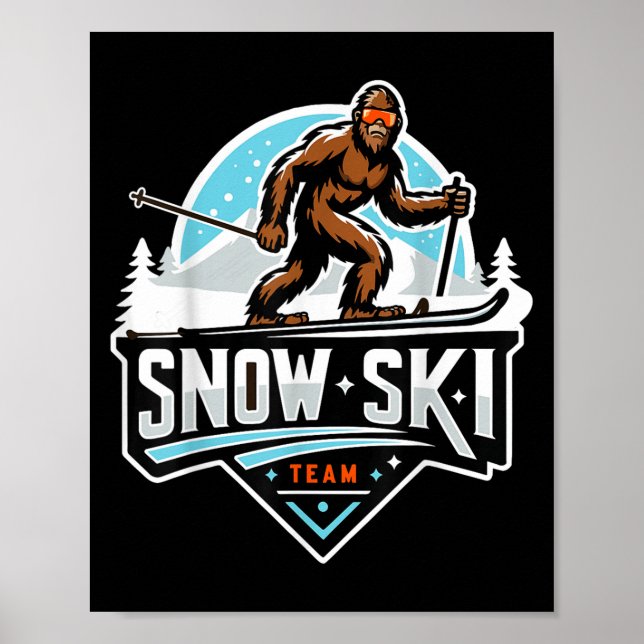 Poster Equipe de Esqui na Neve Sasquatch Esquiando Bigfoo (Frente)