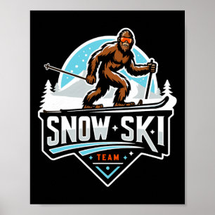 Poster Equipe de Esqui na Neve Sasquatch Esquiando Bigfoo