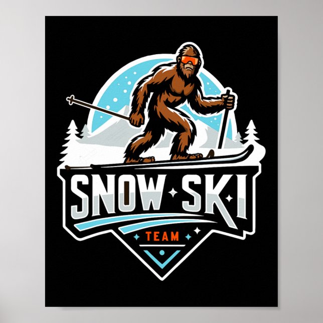 Poster Equipe de Esqui na Neve Sasquatch Esquiando Bigfoo (Frente)