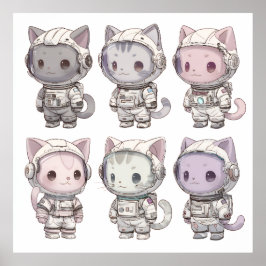 Poster Equipe de Gato Astronauta Fofo – Gatos Espaciais K