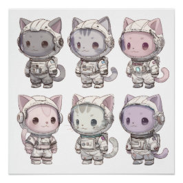 Póster Equipe de Gato Astronauta Fofo – Gatos Espaciais K
