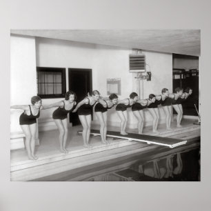 Póster Equipe de Natação Feminina, 1930. Foto Antiga