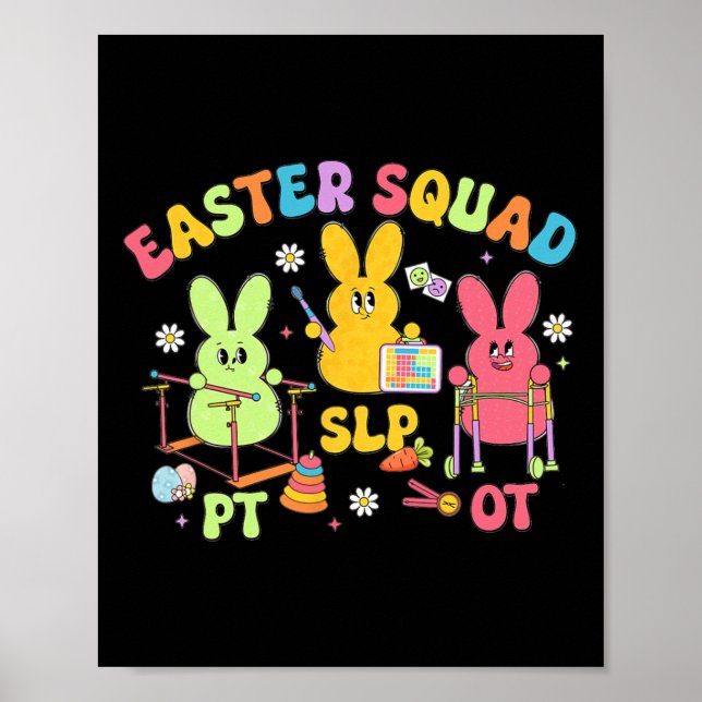 Poster Equipe de Páscoa de Terapia Slp Ot Pt Bunny Fisiot (Frente)