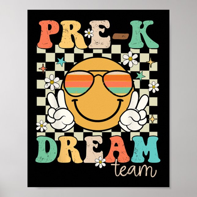 Poster Equipe de pré-k Professora Sonho Retro Pré-escola  (Frente)