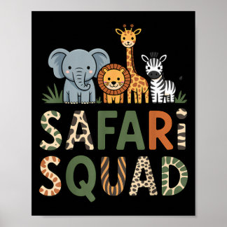 Poster Equipe de Safari Animais da Selva Amigos de Zoológ