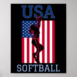 Poster Equipe EUA Mulheres Esportes Patriótico Bandeira A